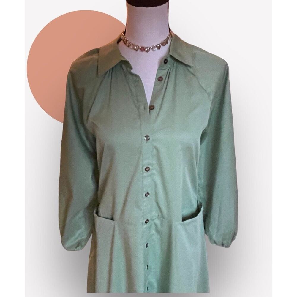Harshman Muriel Matcha Green Cotton Shirt Dress 3/4 Sleeve NWT $229 M L 10 12 - Picture 9 of 10